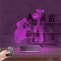 Ayıcık Zürafa Kalp Kişiye Özel 3D Lamba - Masa Gece Lambası