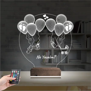 Bebek Doğum Kutlama Balon Kişiye Özel 3D Lamba - Masa Gece Lambası Bebek Doğum Kutlama Balon Kişiye Özel 3D Lamba - Masa Gece Lambası
