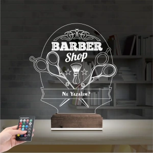 Berber Kuaför Makas Kişiye Özel 3D Lamba - Masa Gece Lambası