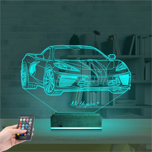 Araba Chevrolet Corvette Kişiye Özel 3D Lamba - Masa Gece Lambası