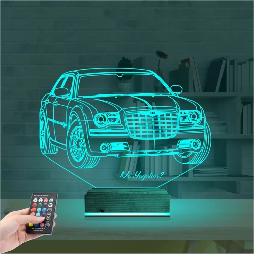Araba Crysler C300 Kişiye Özel 3D Lamba - Masa Gece Lambası