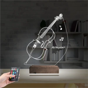 Çello Enstrüman Müzik Kişiye Özel 3D Lamba - Masa Gece Lambası