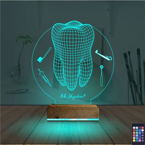 Diş Hekimi Hediye Kişiye Özel 3D Lamba - Masa Gece Lambası