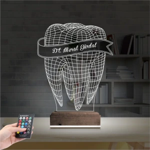Diş Hekimi Hediye Kişiye Özel 3D Lamba - Masa Gece Lambası