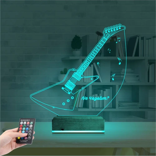 Elektro Gitar Müzik Kişiye Özel 3D Lamba - Masa Gece Lambası