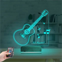 Klasik Gitar Müzik Nota Kişiye Özel 3D Lamba - Masa Gece Lambası