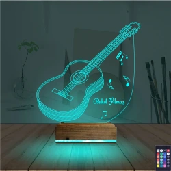 Klasik Gitar Müzik Nota Kişiye Özel 3D Lamba - Masa Gece Lambası