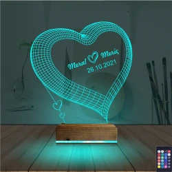 Kalp Sevgiliye Hediye Kişiye Özel 3D Lamba - Masa Gece Lambası