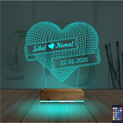 Kalp Sevgiliye Hediye Kişiye Özel 3D Lamba - Masa Gece Lambası