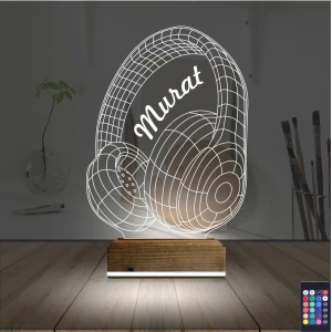 Dj Müzik Kulaklık Kişiye Özel 3D Lamba - Masa Gece Lambası