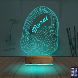 Dj Müzik Kulaklık Kişiye Özel 3D Lamba - Masa Gece Lambası