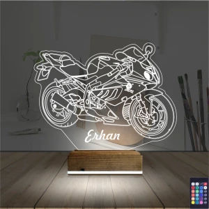 Motorsiklet Yarış Motoru Kişiye Özel 3D Lamba - Masa Gece Lambası