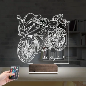 Motorsiklet Yarış Motoru Kişiye Özel 3D Lamba - Masa Gece Lambası