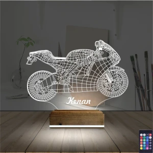 Motorsiklet Yarış Motoru Kişiye Özel 3D Lamba - Masa Gece Lambası