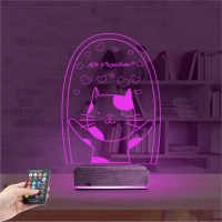 Sevimli Kedi Kalp Kişiye Özel 3D Lamba - Masa Gece Lambası