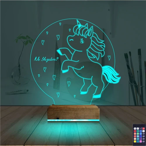 Unicorn At Çocuk Odası Kişiye Özel 3D Lamba - Masa Gece Lambası