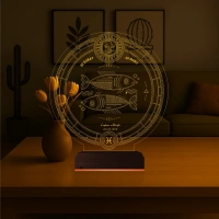 Astroloji Balık Burcu Kişiye Özel 3D Lamba - Masa Gece Lambası