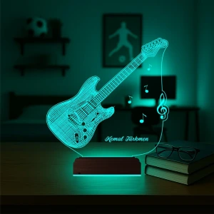 Elktro Gitar Müzisyen Hediye Kişiye Özel 3D Lamba - Masa Gece Lambası Elktro Gitar Müzisyen Hediye Kişiye Özel 3D Lamba - Masa Gece Lambası