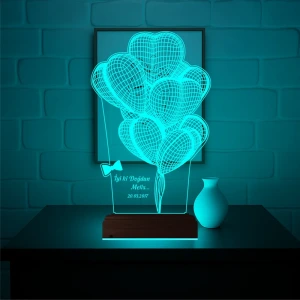 Doğum Günü Balon Kutlama Kişiye Özel 3D Lamba - Masa Gece Lambası