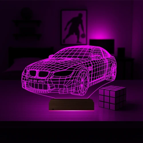 Spor Araba Bmw Tasarım Kişiye Özel 3D Lamba - Masa Gece Lambası