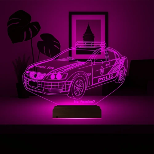 Polis Arabası Polis Heidye Kişiye Özel 3D Lamba - Masa Gece Lambası