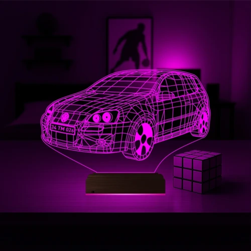 Golf Araba Tasarım Kişiye Özel 3D Lamba - Masa Gece Lambası