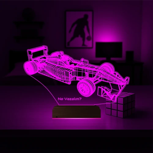 Formula Yarış Arabası Kişiye Özel 3D Lamba - Masa Gece Lambası