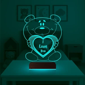 Ayıcık Kalp Kişiye Özel 3D Lamba - Masa Gece Lambası Ayıcık Kalp Kişiye Özel 3D Lamba - Masa Gece Lambası