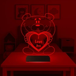 Ayıcık Kalp Kişiye Özel 3D Lamba - Masa Gece Lambası Ayıcık Kalp Kişiye Özel 3D Lamba - Masa Gece Lambası
