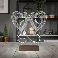 2 Kalp Sonsuzluk Sevgiliye Hediye Kişiye Özel 3D Lamba - Masa Gece Lambası