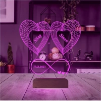 2 Kalp Sonsuzluk Sevgiliye Hediye Kişiye Özel 3D Lamba - Masa Gece Lambası