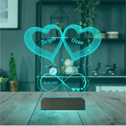 2 Kalp Sonsuzluk Sevgiliye Hediye Kişiye Özel 3D Lamba - Masa Gece Lambası 2 Kalp Sonsuzluk Sevgiliye Hediye Kişiye Özel 3D Lamba - Masa Gece Lambası