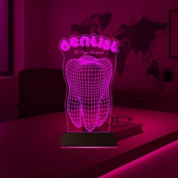 Diş Hekimi Diş Doktoru Hediye Dentist Kişiye Özel 3D Lamba - Masa Gece Lambası