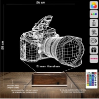 Fotoğraf Makinesi Fotoğrafçı Hediye Kişiye Özel 3D Lamba - Masa Gece Lambası