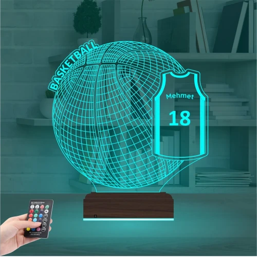 Basketbol Topu Forma Kişiye Özel 3D Lamba - Masa Gece Lambası
