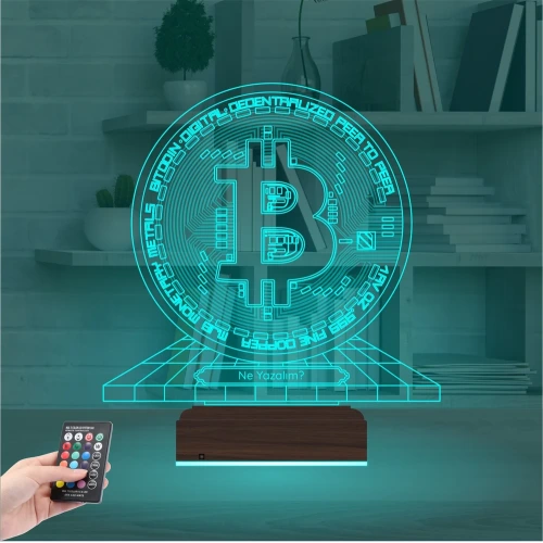 Bitcoin Kripto Para BTC Kişiye Özel 3D Lamba - Masa Gece Lambası