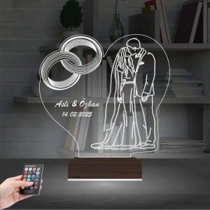 Gelin Damat Yıldönümü Seviliye Hediye Kişiye Özel 3D Lamba - Masa Gece Lambası Gelin Damat Yıldönümü Seviliye Hediye Kişiye Özel 3D Lamba - Masa Gece Lambası