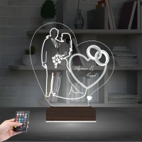 Gelin Damat Alyans Yüzük Seviliye Hediye Kişiye Özel 3D Lamba - Masa Gece Lambası