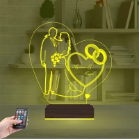 Gelin Damat Alyans Yüzük Seviliye Hediye Kişiye Özel 3D Lamba - Masa Gece Lambası
