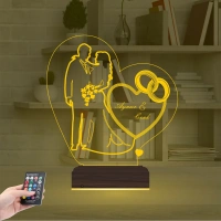 Gelin Damat Alyans Yüzük Seviliye Hediye Kişiye Özel 3D Lamba - Masa Gece Lambası