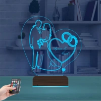 Gelin Damat Alyans Yüzük Seviliye Hediye Kişiye Özel 3D Lamba - Masa Gece Lambası