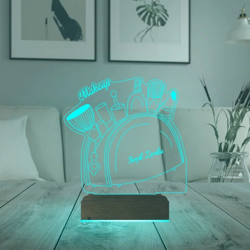 Güzellik Uzmanı Hediye Makyaj Çantası Kişiye Özel 3D Lamba - Masa Gece Lambası