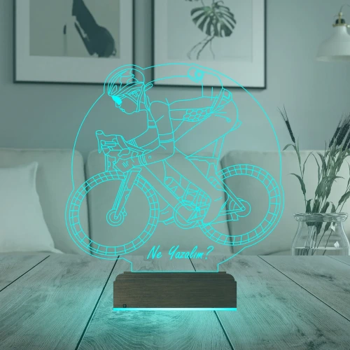 Bisiklet Bisikletçi Tasarım Kişiye Özel 3D Lamba - Masa Gece Lambası