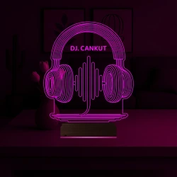 Dj Hediye Kulaklık Müzik Kişiye Özel 3D Lamba - Masa Gece Lambası