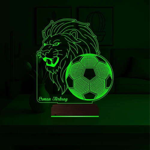 Aslan Futbol Topu Taraftar Hediye Cimbom Kişiye Özel 3D Lamba - Masa Gece Lambası