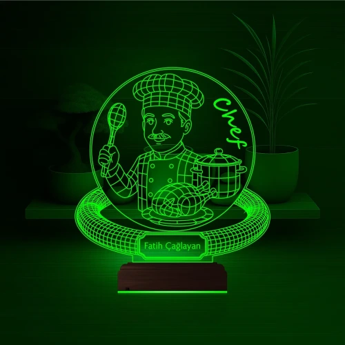 Chef Şef Aşçı Erkek Kişiye Özel 3D Lamba - Masa Gece Lambası