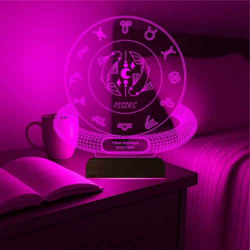 Balık Burcu Pisces Astroloji Doğum Günü Hediyesi Kişiye Özel 3D Lamba - Masa Gece Lambası